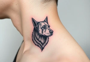 One lined black ink art . Of dog/Aquarius elegant portrait. On side of neck tattoo idea