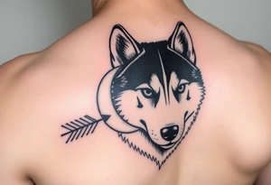 create a tatto of the face of a female husky looking at a half a moon with a arrow crossing from the face to the moon
 for the underarm tattoo idea