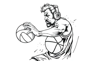 A guy dribbling a basketball with headphones on tattoo idea