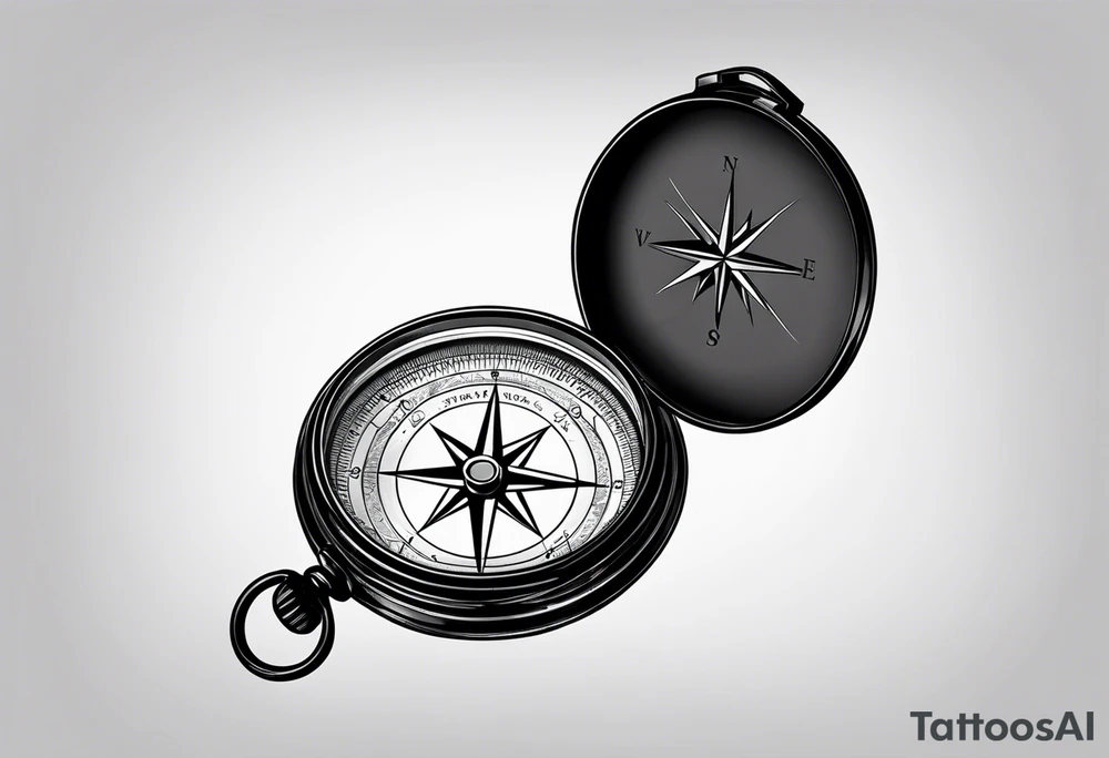 pocket compass opened with signature engraving on the top half inside tattoo idea
