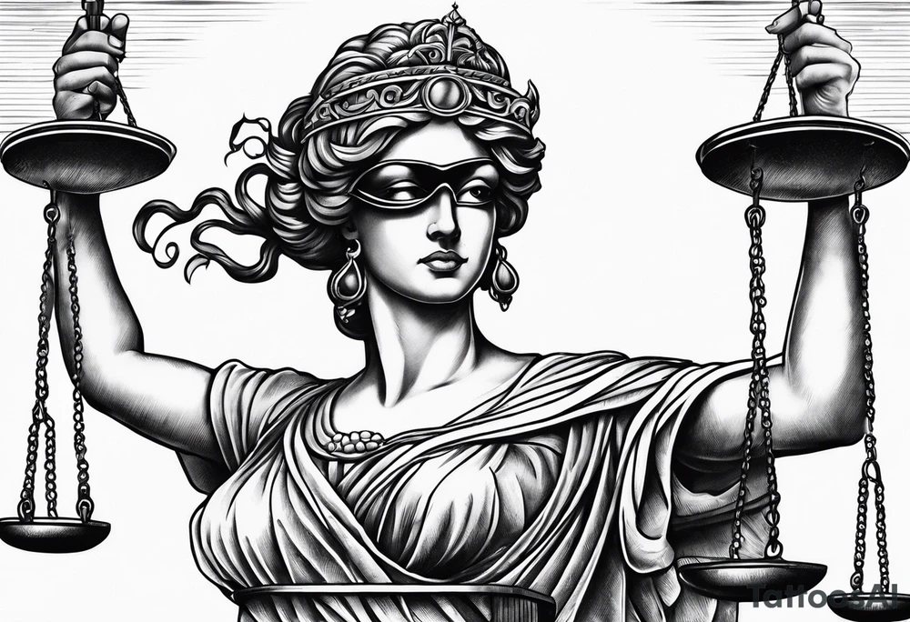 Themis holding the scales of justice with blindfold tattoo idea