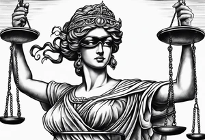 Themis holding the scales of justice with blindfold tattoo idea