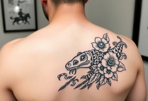 Tiki, Blumen, Wellen, Equid, Schildkröte, #299 (Klein), schwarz, old school, Oberarm tattoo idea