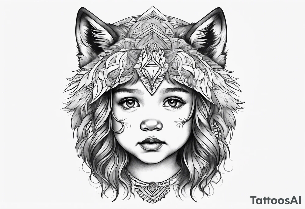 Toddler girl with wolf face tattoo idea