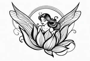 a fairy flying into a tulip tattoo idea