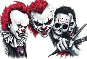 Pennywise, Freddy Krueger, Michael Meyers, jason voorhees, and chucky tattoo idea