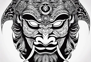 Japenese henya mask black tusk tattoo idea