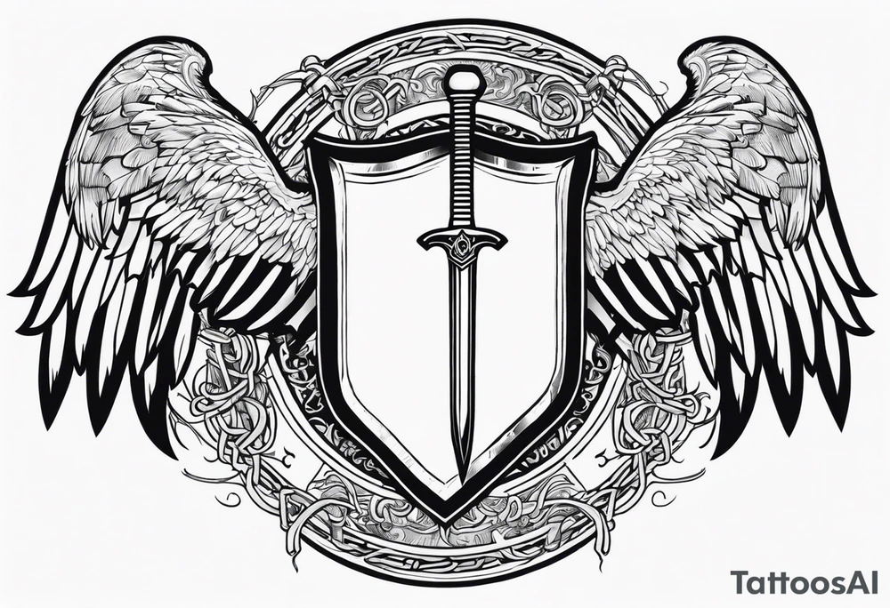 Valhalla sword fire chains shield wings tattoo idea