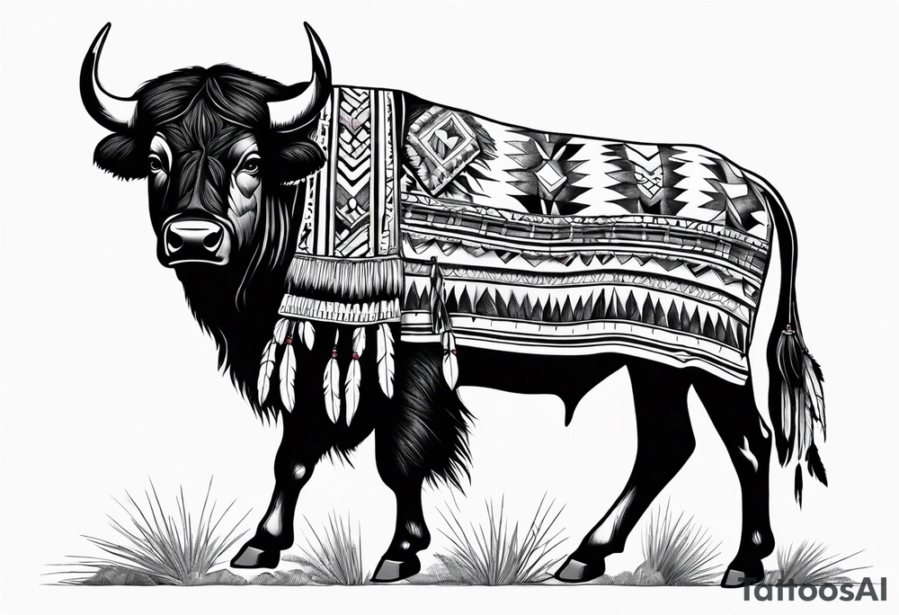 Native American woman  full body with buffalo blanket tattoo idea