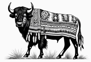 Native American woman  full body with buffalo blanket tattoo idea