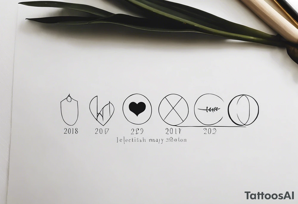 Multiple date abortion tattoo, simple but sweet showing intentional abortions and the week it happened next to it,
Like 
March 12,2018 - 15wks
May 3, 2020 - 28 weeks female
February 2021 - 9 weeks
July 21, 2023 - baby boy 29wks tattoo idea