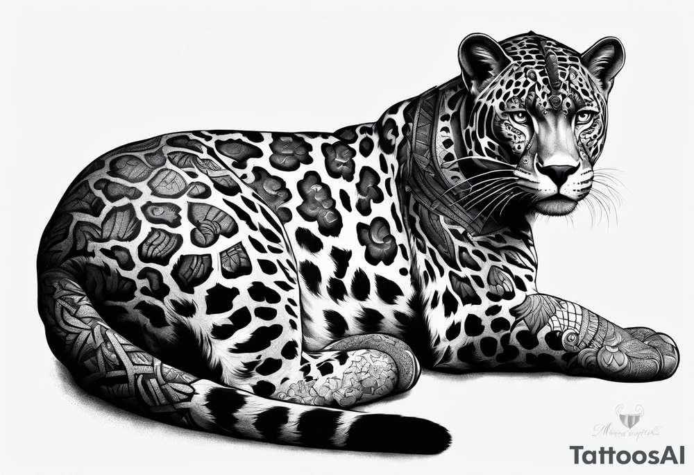 aztec black jaguar sitting tattoo idea