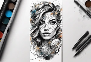 flowing abstract large forearm tattoo with lines, splatters, circles tattoo idea