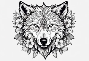 Wolf head with flowers tattoo idea