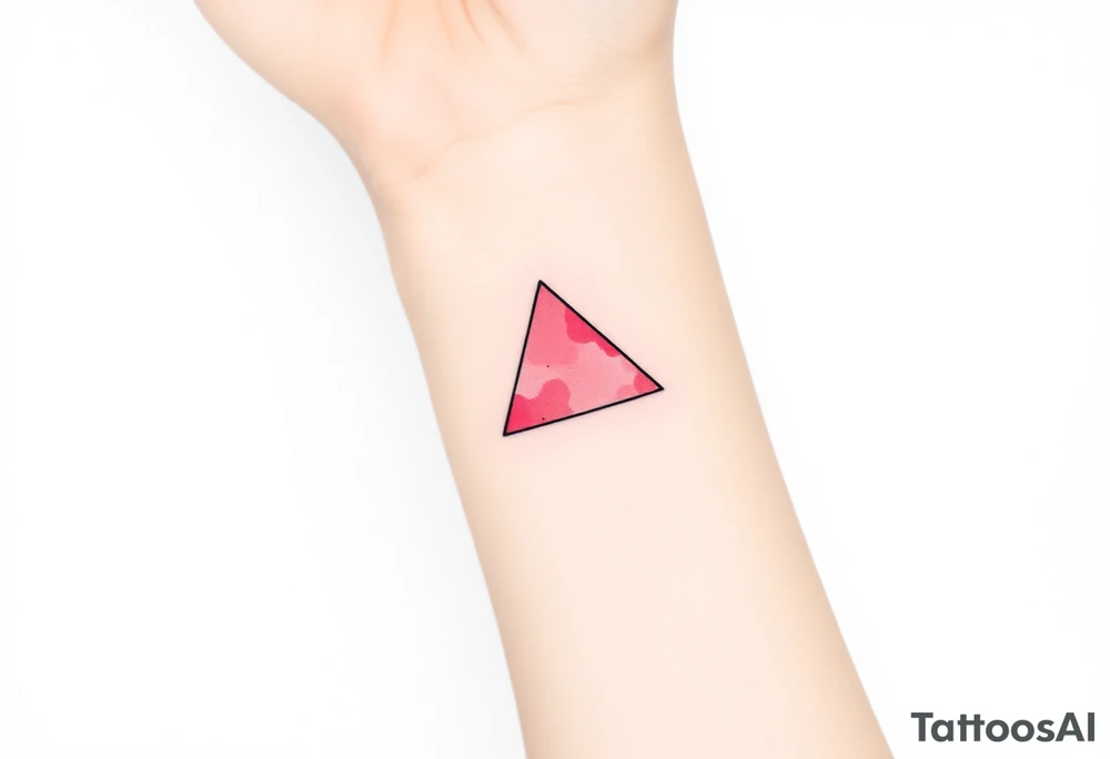 A watercoloured pink triangle (upsidedown), with very small black lining and upside down. Just the colour pink. No shapes. Just the colour pink filling the triangle and a small black outline tattoo idea