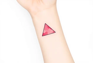 A watercoloured pink triangle (upsidedown), with very small black lining and upside down. Just the colour pink. No shapes. Just the colour pink filling the triangle and a small black outline tattoo idea