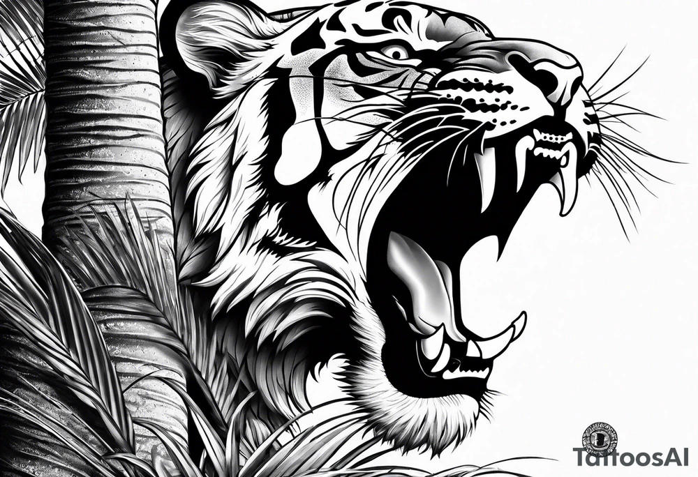 tiger climbing palm tree tattoo idea