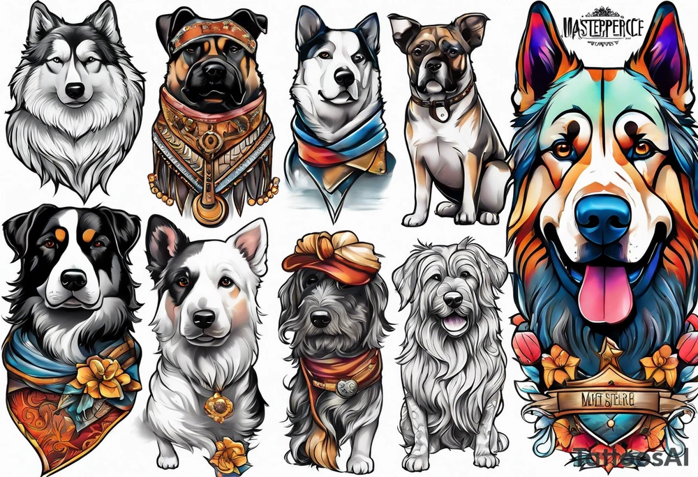 Dog outdoor theme arm sleeve tattoo idea