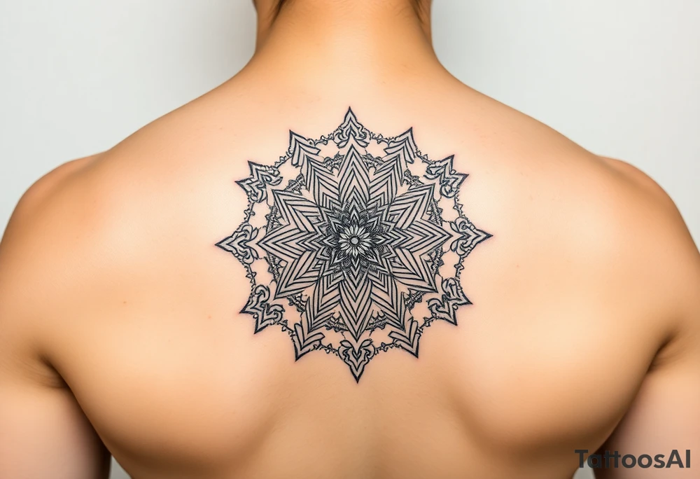 intricate mandala with sacred geometry and cosmic elements tattoo idea
