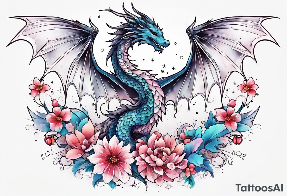 Constellation, wing , snow , cross , dragon female japan kawaii , flower tattoo idea