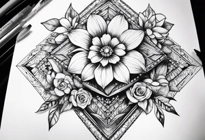 Big diamonds and flowers more diamonds tattoo idea