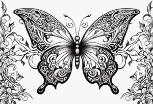 Number 444 intertwine  butterfly and vines tattoo idea