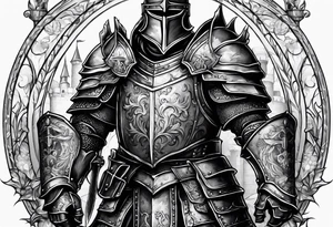 knight with heavy armor  and castle tattoo idea