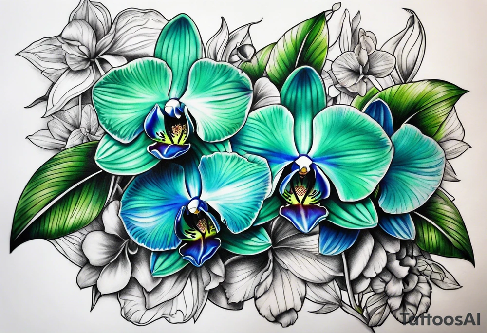 Green and Blue orchids tattoo idea