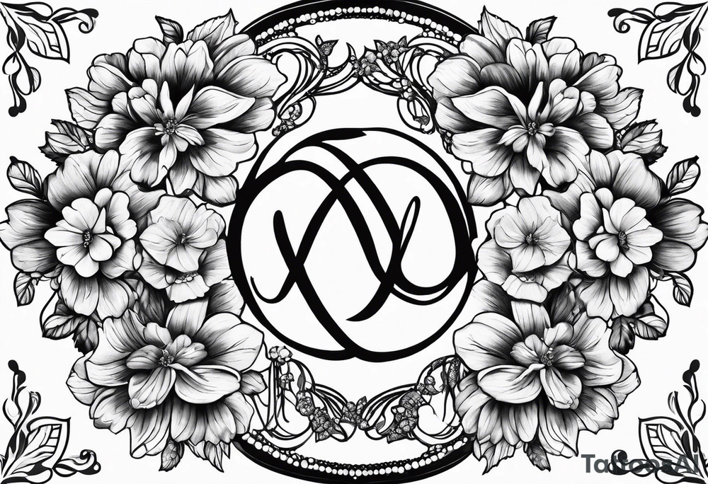Infinity symbol with March, April June November December birth flowers tattoo idea