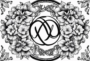 Infinity symbol with March, April June November December birth flowers tattoo idea