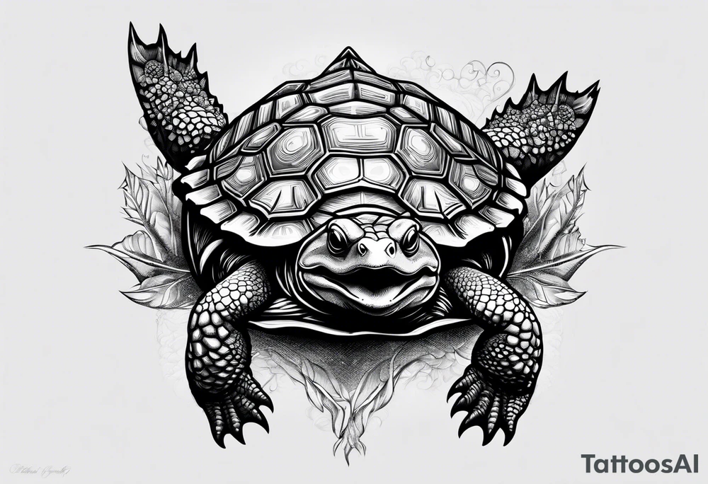alligator snapping turtle, front view tattoo idea