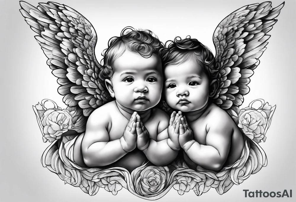 baby angels, praying, wings tattoo idea