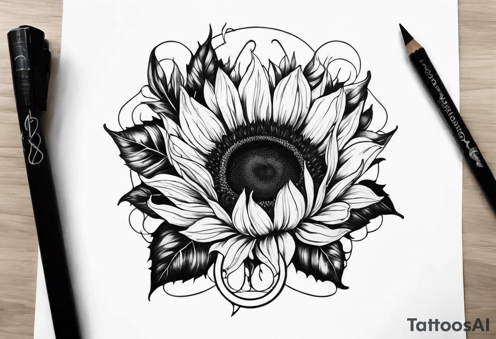 Realistic Horseshoe around a sunflower tattoo idea