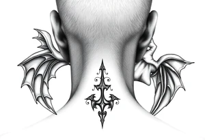 position behind the neck Angel (on the right) whispering in the right ear, demon (on the left) whispering in the left ear tattoo idea