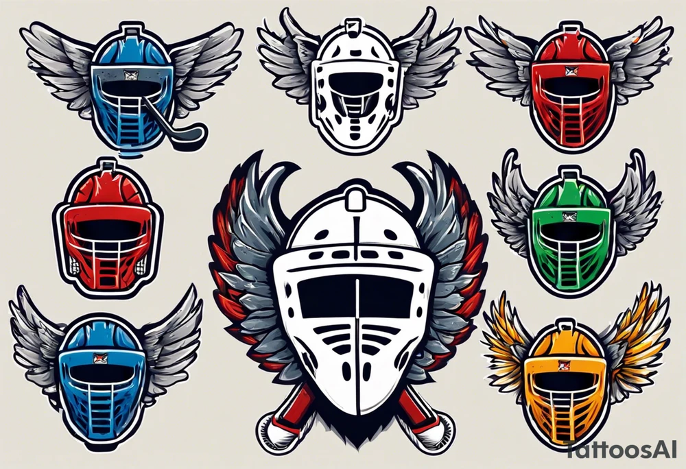 hockey puck with wings and a goalie mask that says "SHOT HOCKEY" tattoo idea