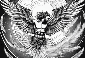 Icarus falling from the sun, with feathers floating down tattoo idea