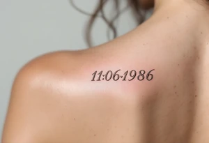 Feminine 11.06.1986 in cursive rose gold ink with a subtle heart between the day and month. tattoo idea