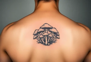 Anaglyph of a Small colony of psychedelic mushrooms tattoo idea