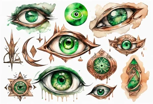 a copper and green eye-symbol tattoo idea