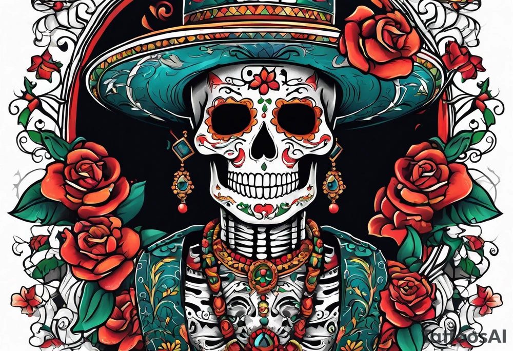 Mexico day of dead  rectangle  man skeleton tattoo idea