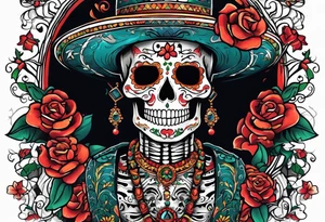 Mexico day of dead  rectangle  man skeleton tattoo idea