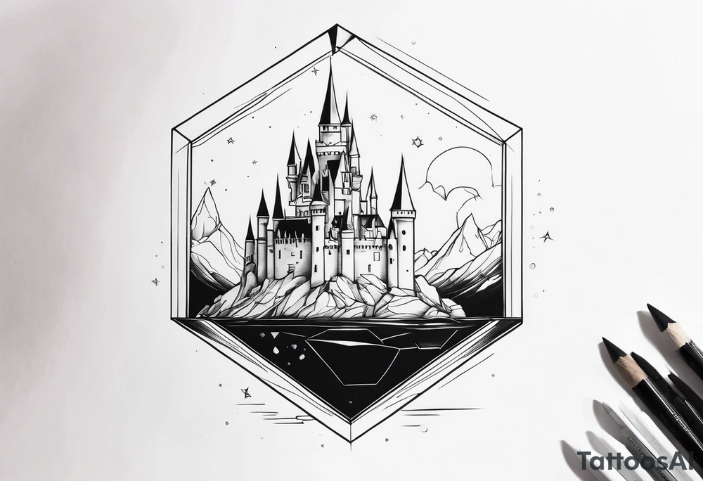 a castle floating in the crystal tattoo idea