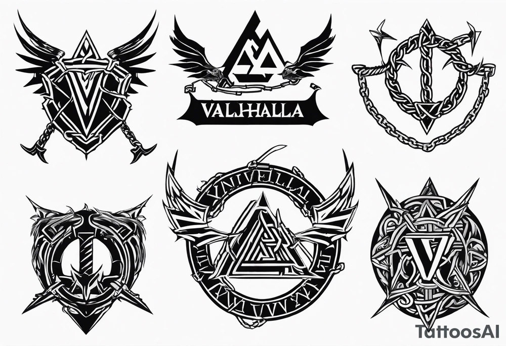 Valhalla sword shield axe barbed wire chains valknut fire dragon tattoo idea Valhalla sword shield axe barbed wire chains valknut fire dragon tattoo idea