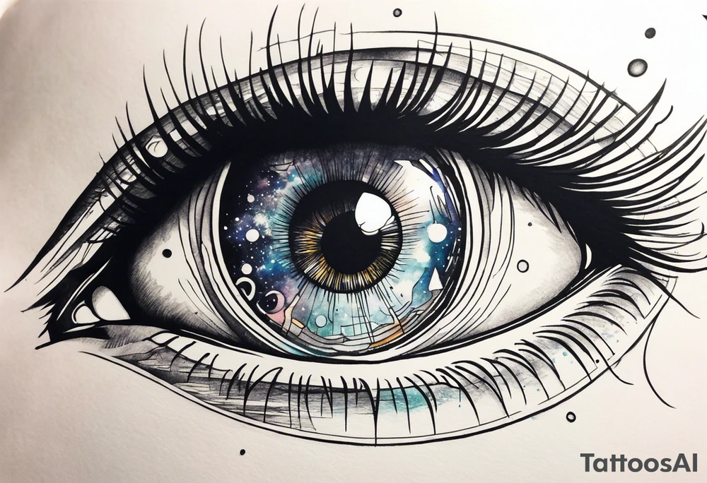 men's eye with universe reflection in the iris tattoo idea