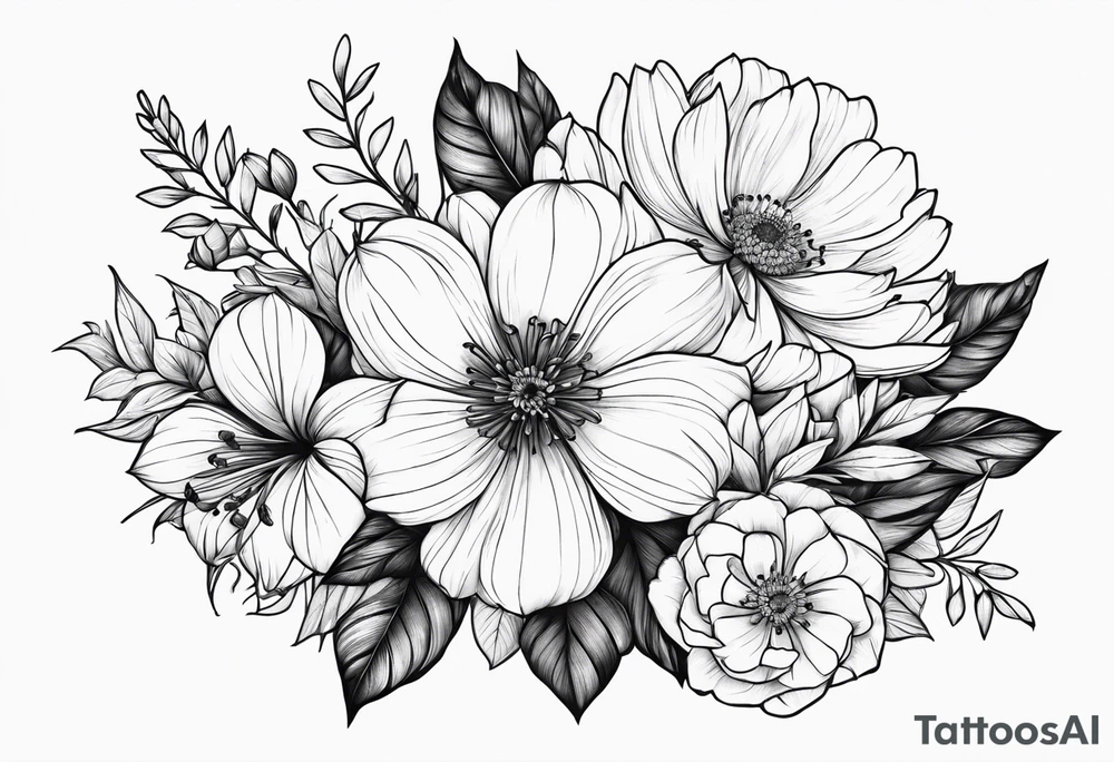 May november December February birth flower bouquet tattoo idea