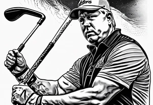 Golfer John Daly wearing the Infinity Gauntlet on one hand and holding a putter on the other hand on the 18th hole of the Masters. tattoo idea