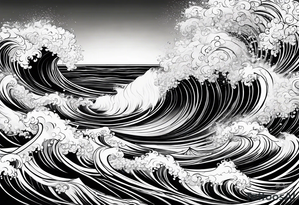 waves;  
"come what may" written underneath; outside forearm not an oval tattoo idea