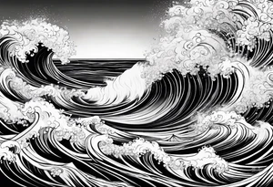 waves;  
"come what may" written underneath; outside forearm not an oval tattoo idea