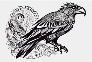 Minimalist Sci-fi 
Cyberpunk Mayan Quetzal bird/dinosaur that is narrow and has neurons coming from the bottom. tattoo idea