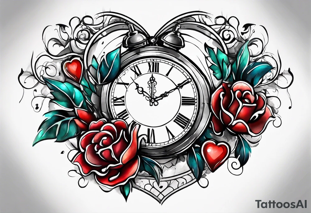 Heart with clock hands on 8 and 5 tattoo idea
